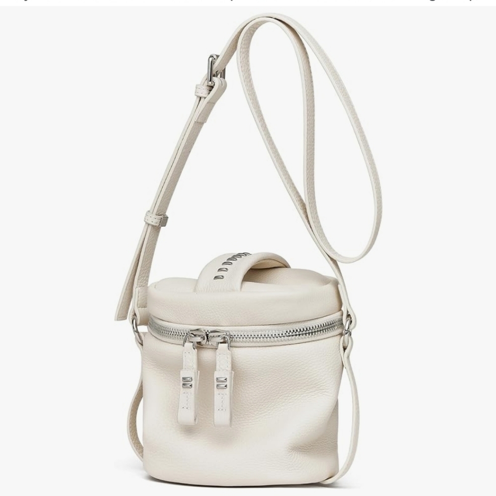 NIB Genuine Leather Off White Leather Shoulder Crossbody Bag Cylinder Satchel